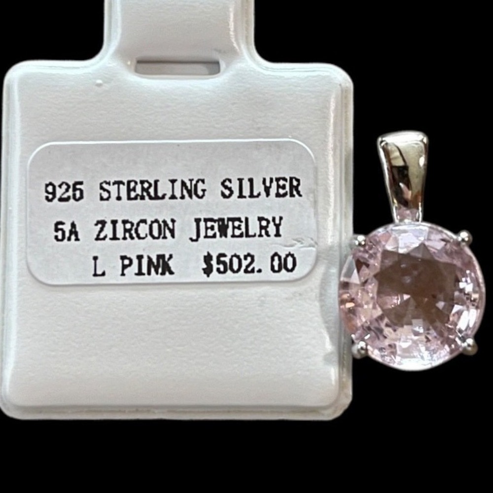 925 Sterling Silver Light Pink 5A Zircon Round Solitaire Pendant Jewelry - Picture 2 of 5